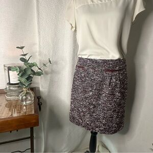 Ann Taylor LOFT Burgundy/Gray/White Tweed Pencil Skirt Front Pockets & Pleats 8